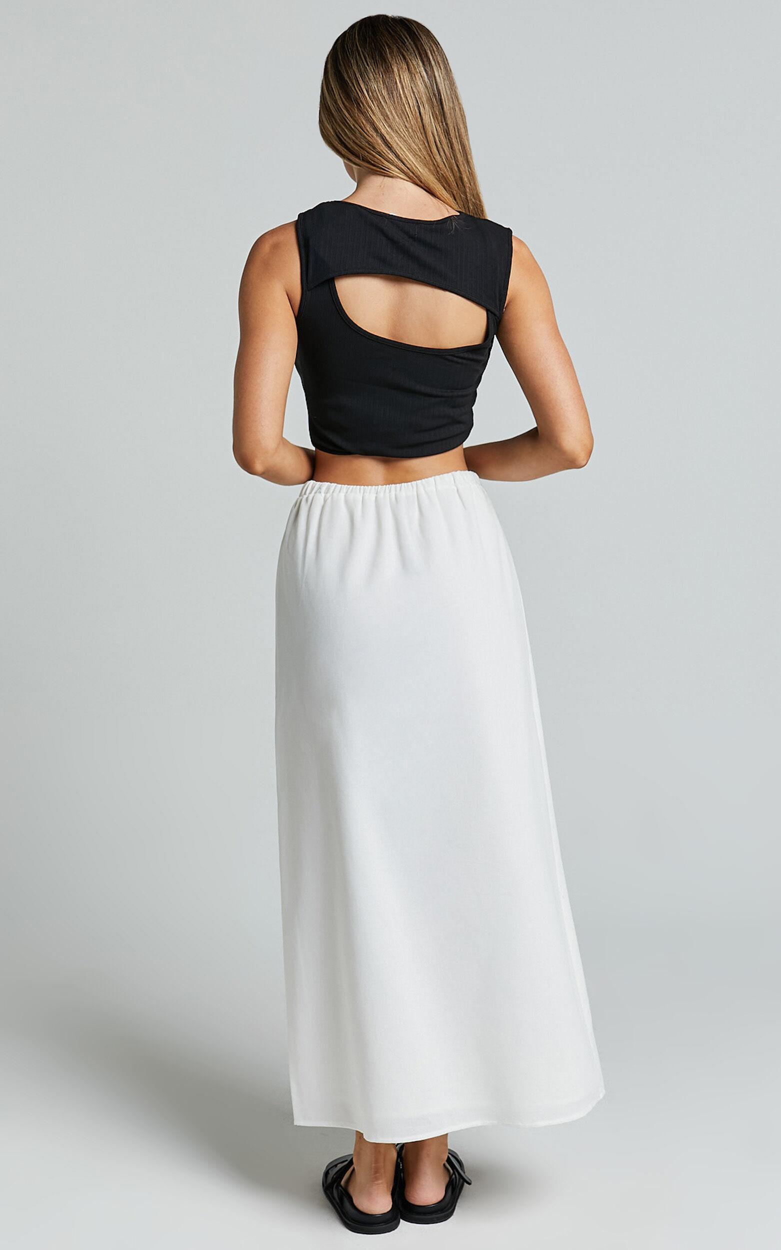 Bree Midi Skirt - Tie Waist Linen Look A Line Skirt in White Product Image