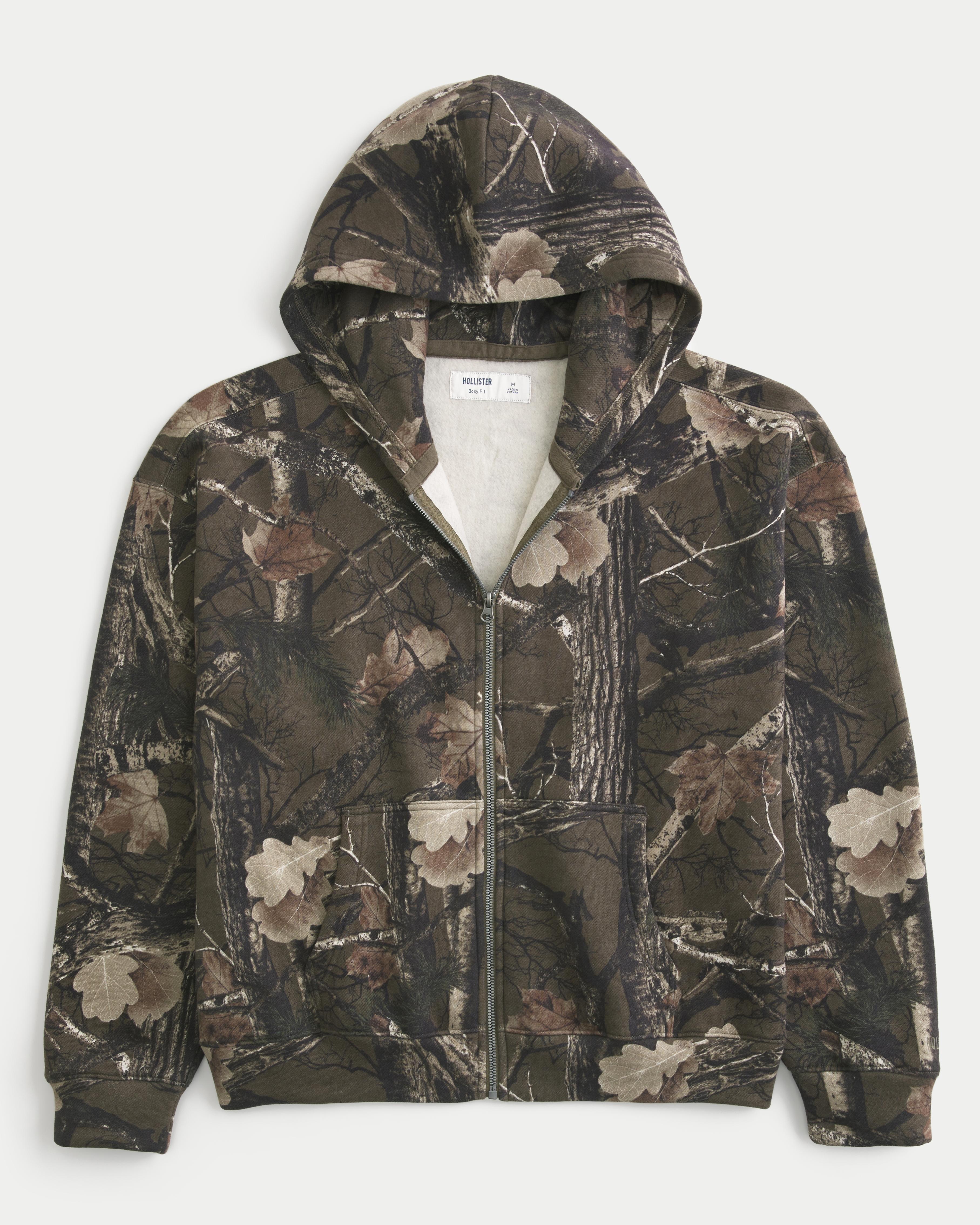 Boxy Camo Zip-Up Hoodie Product Image