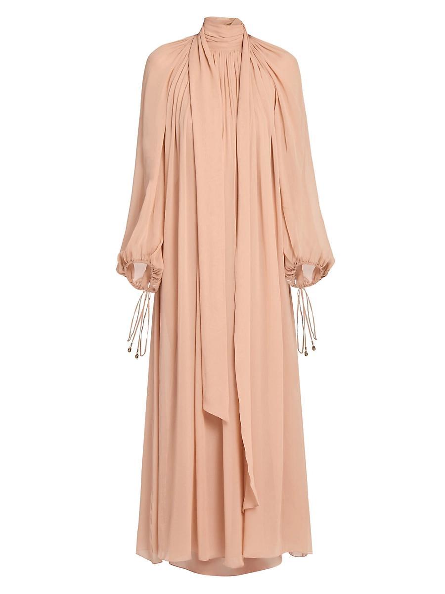 Womens Draped Silk Blouson-Sleeve Maxi Dress Product Image