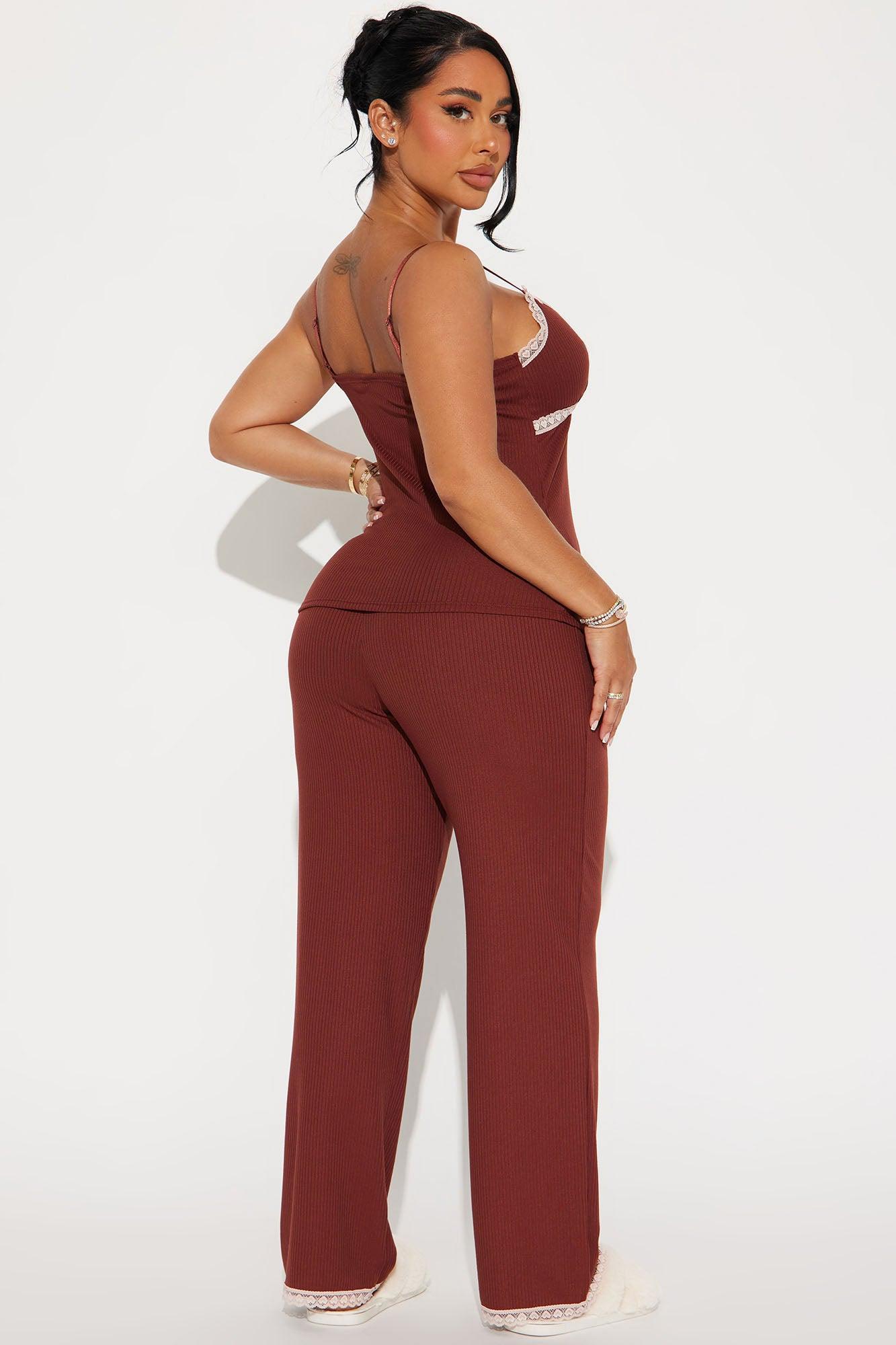 In Your Dreams Ribbed PJ Pant Set - Chocolate Product Image