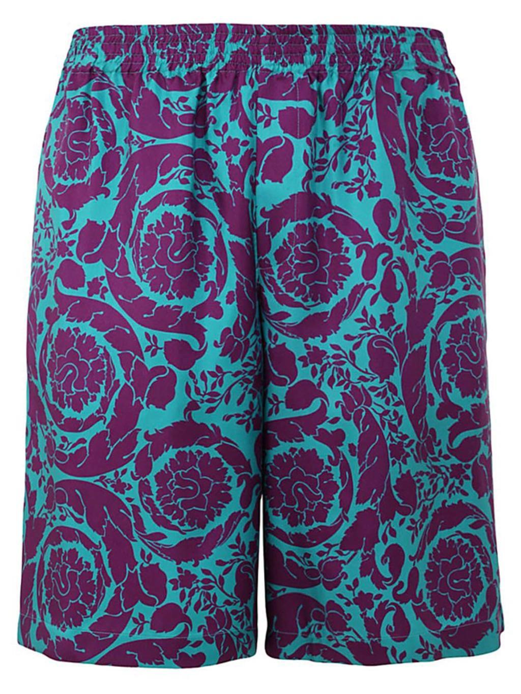 VERSACE Silhouette Baroque Beach Bermuda Shorts In Teal Plum Product Image