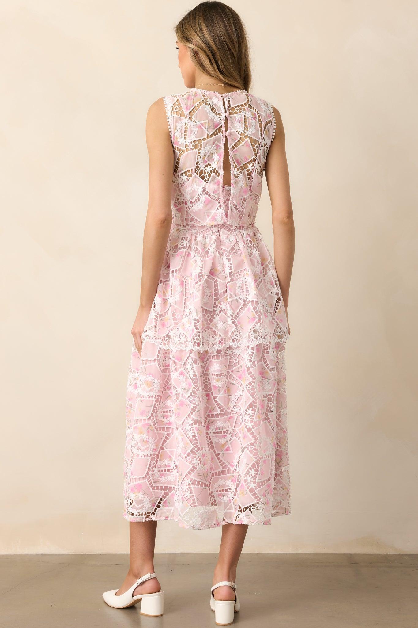Something Nice Light Pink Floral Embroidered Midi Dress Product Image