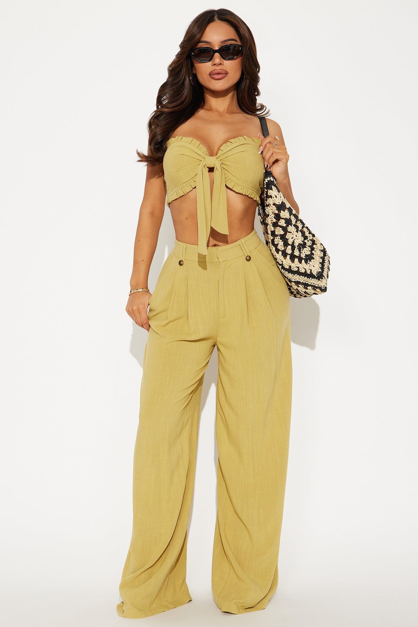 Juliette Linen Pant Set - Chartreuse Product Image