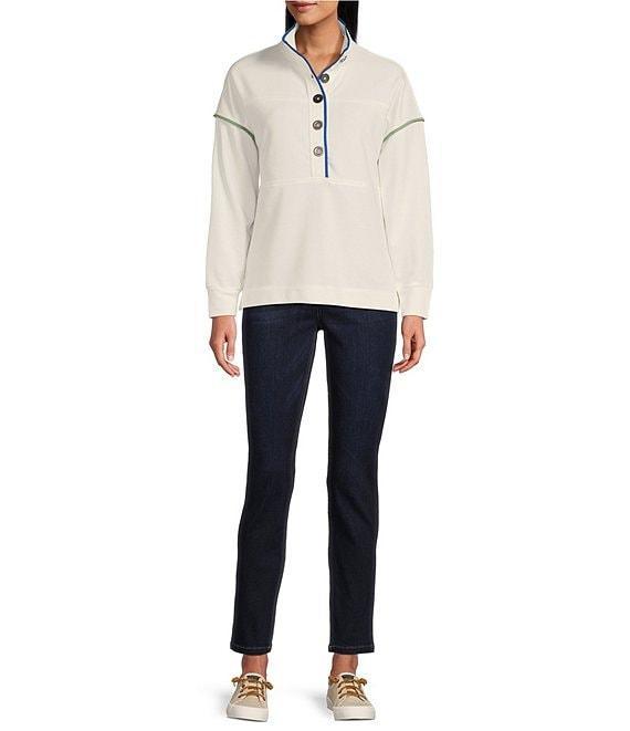 Westbound Long Sleeve Half Button Front Contrast Trim Top Product Image