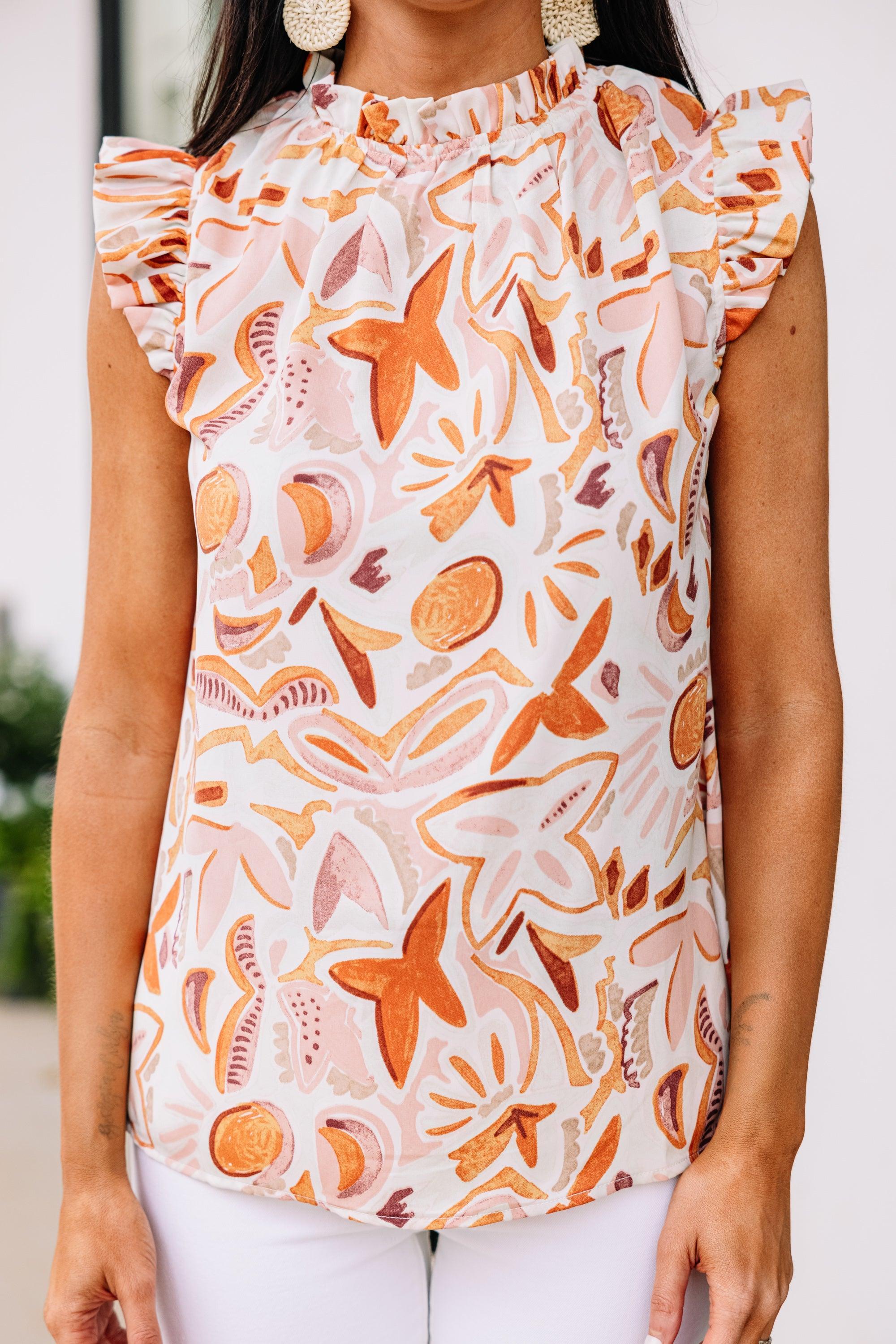 Get Their Attention Coral Orange Floral Tank Female Product Image