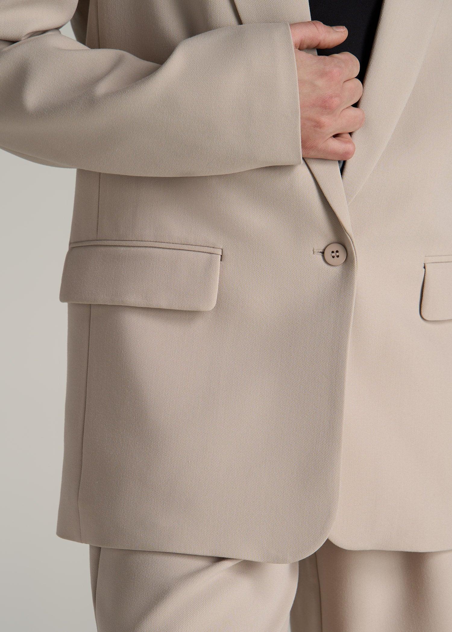 Boyfriend Fit Single-Button Blazer for Tall Women in Light Taupe Product Image
