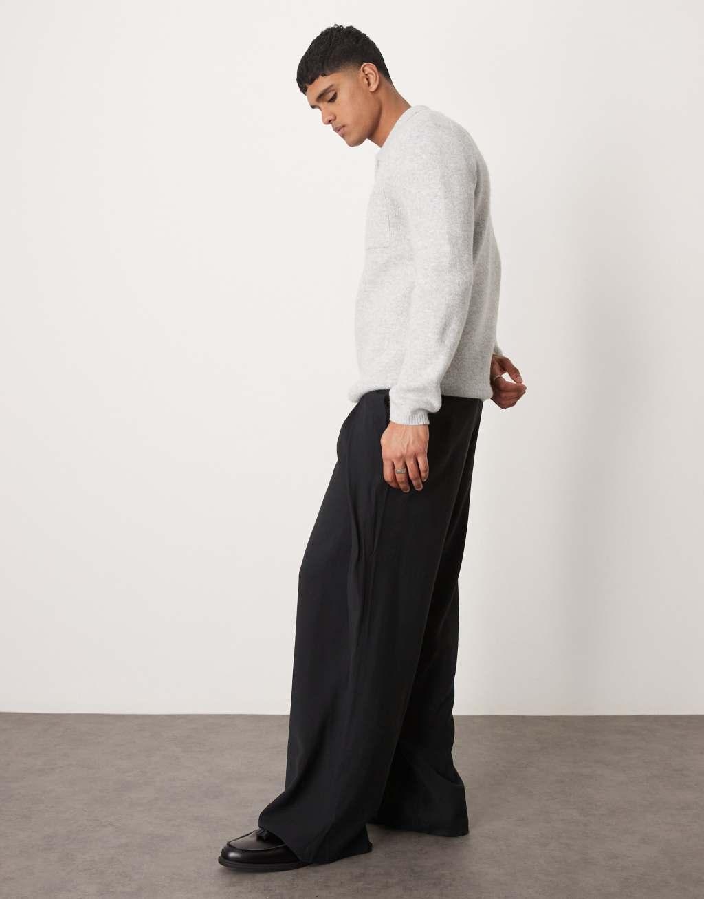 ASOS DESIGN oversized smart pants with wrap pleats in black Product Image