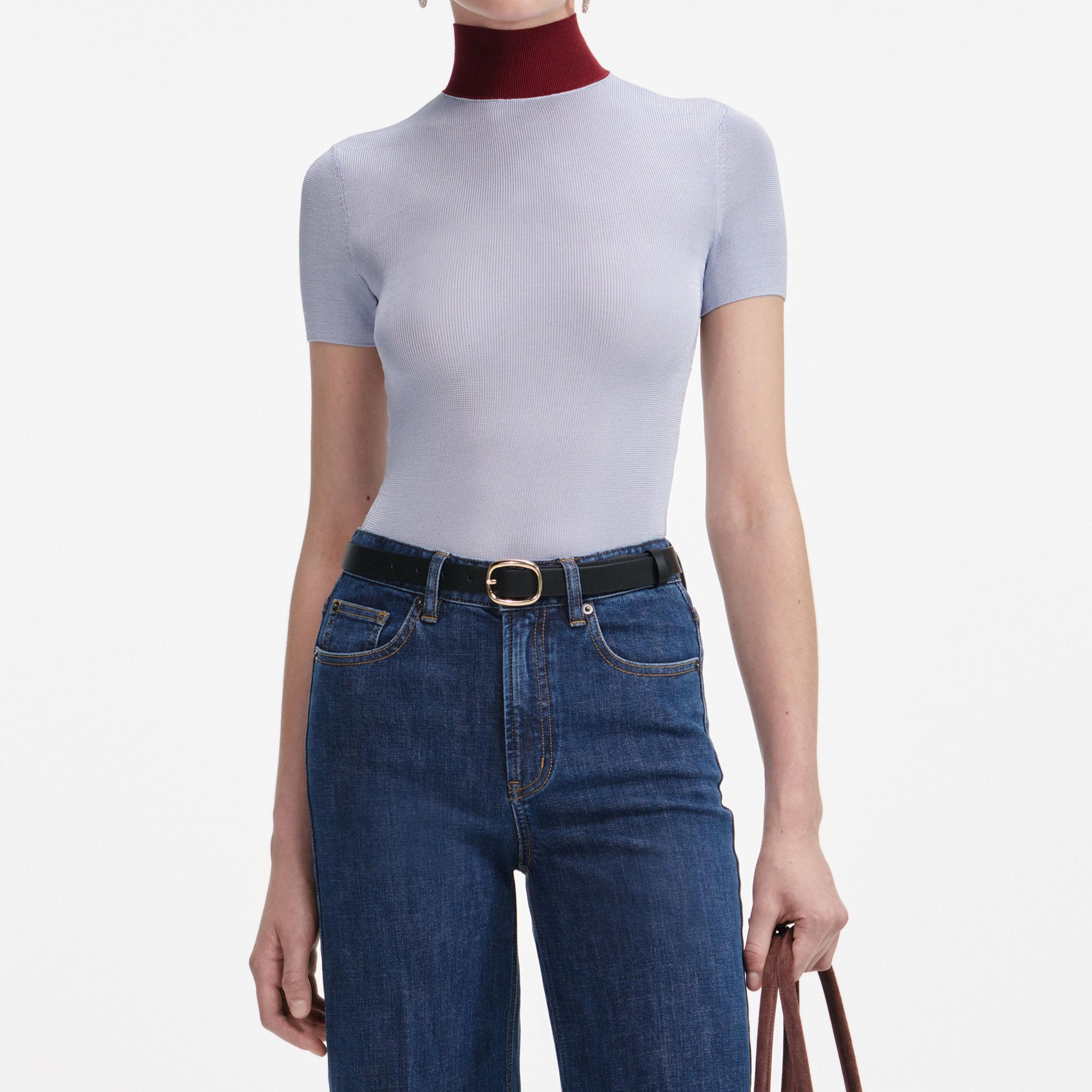 Blue Viscose Knit Short Sleeve Top Product Image