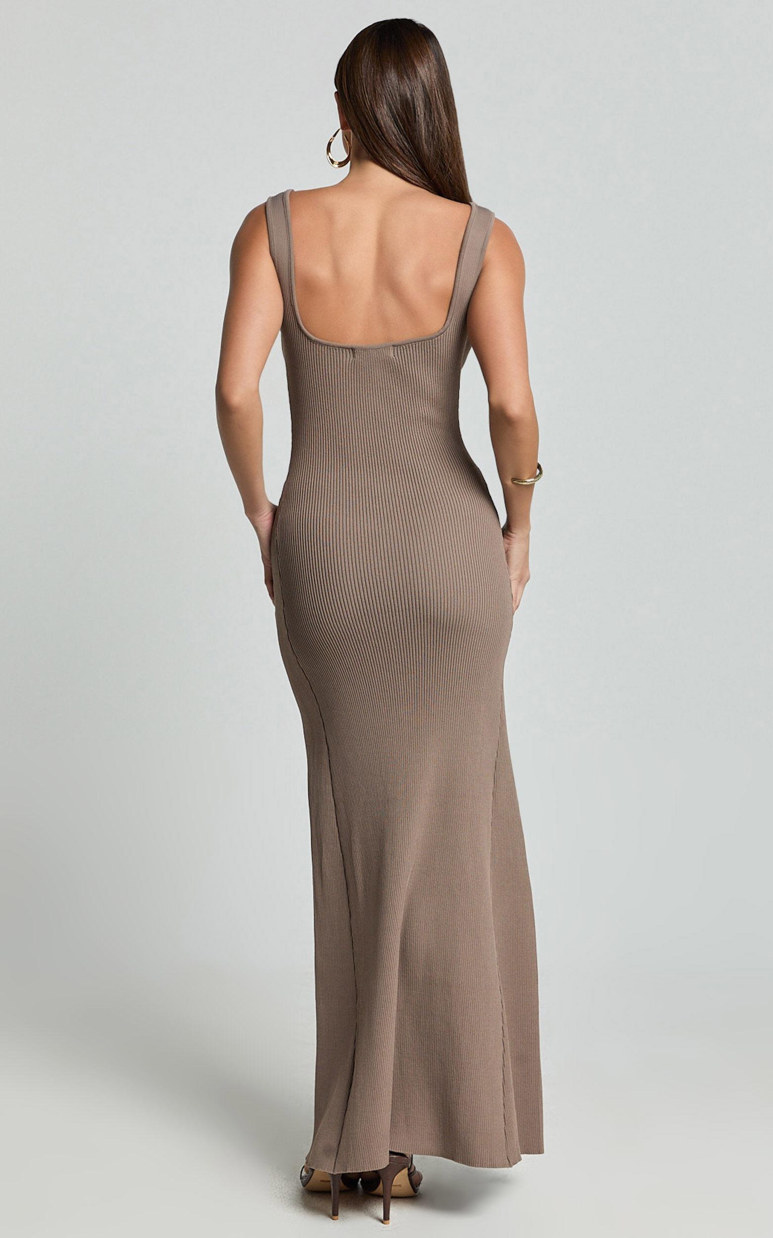 Shelley Maxi Dress - Knitted Scoop Neck Slip Dress in Taupe Product Image