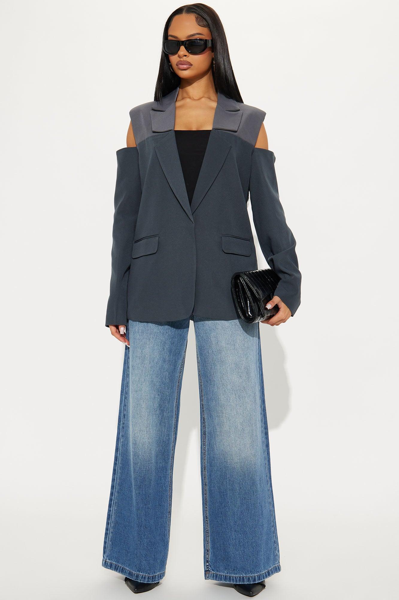 Meet The Deadline Cut Out Blazer - Charcoal Product Image