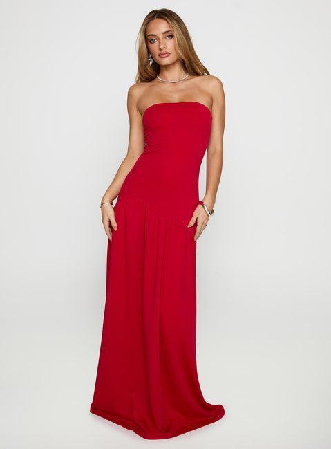 Move Me Strapless Maxi Dress Red Product Image