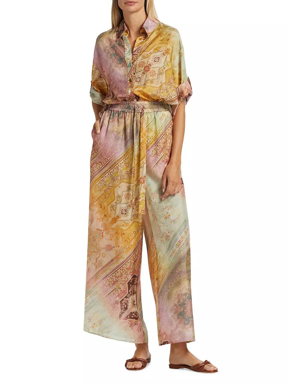 Tallow Printed Silk Wide-Leg Pants Product Image