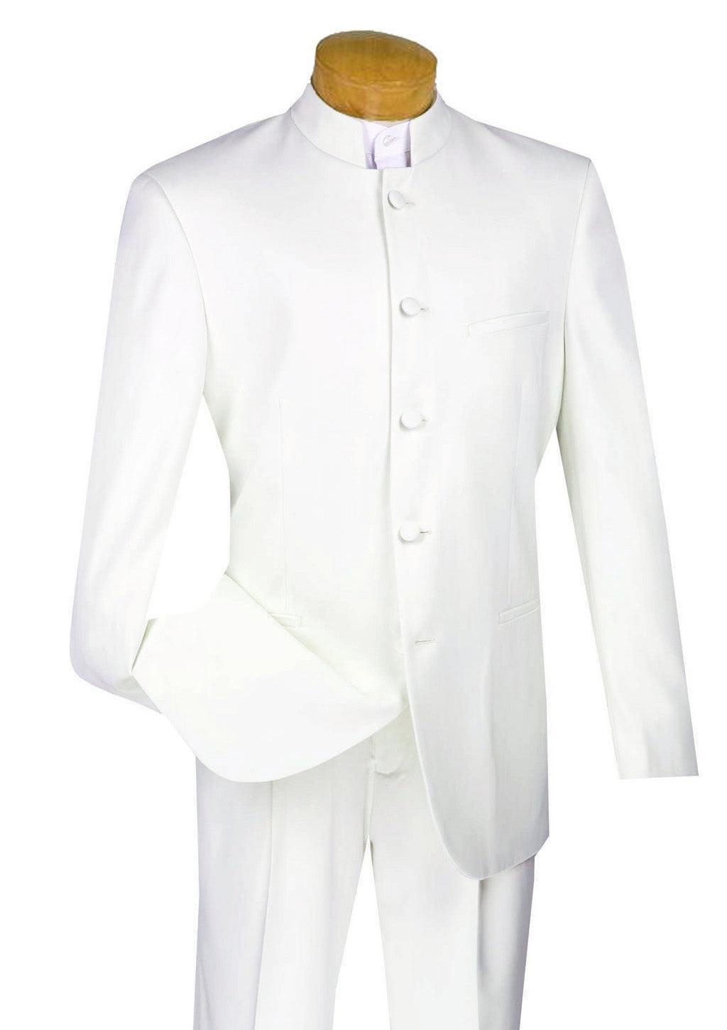 Master Collection - Regular Fit Men's 2 Piece Banded Collar Tuxedo White Product Image