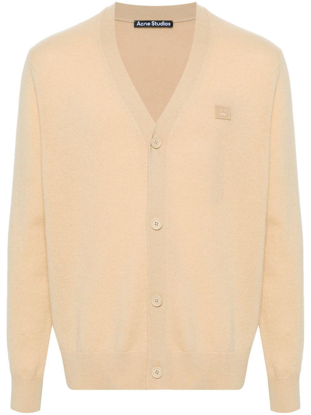 ACNE STUDIOS Face Logo-appliqué Wool Cardigan In Neutrals Product Image