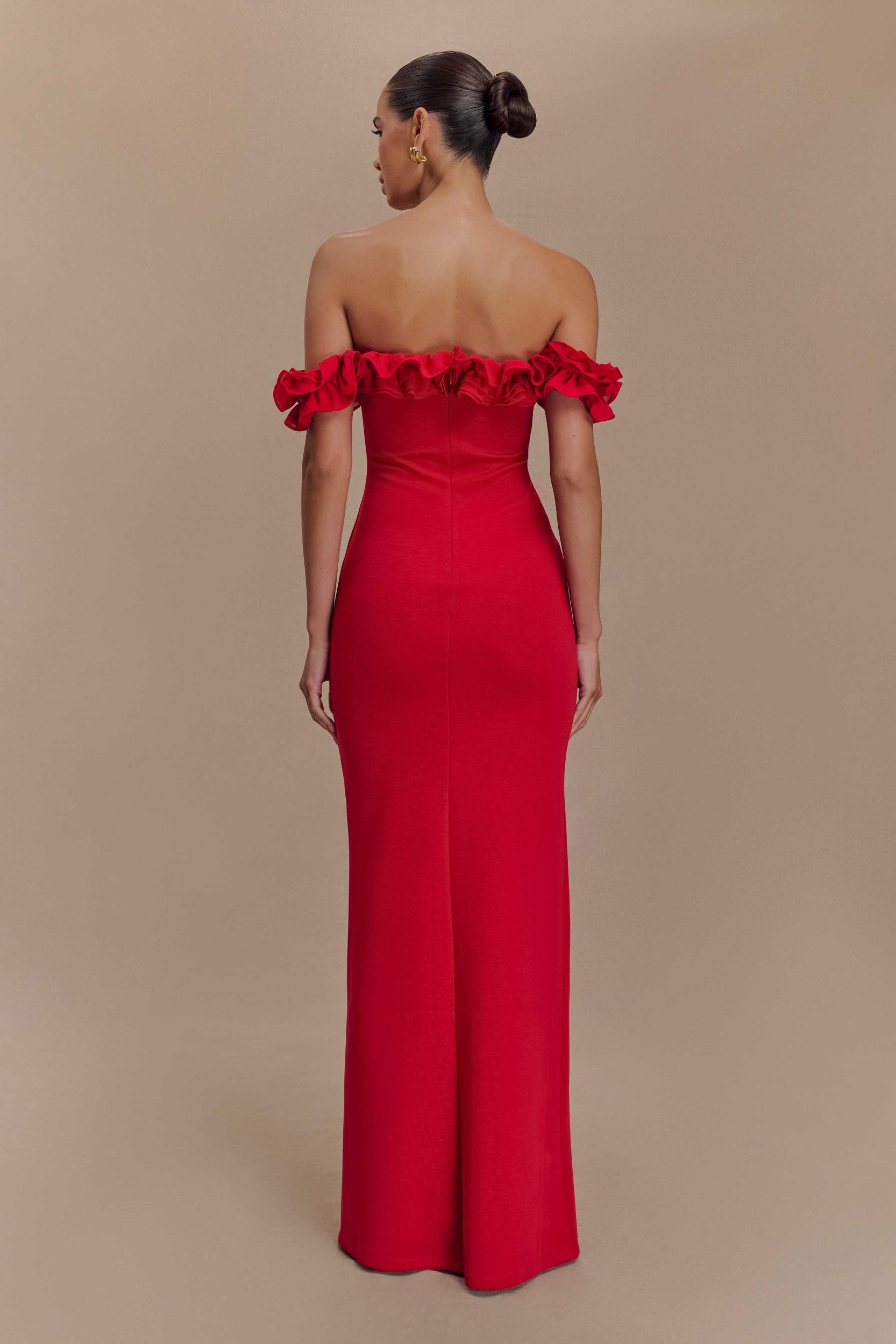 Nova Ruffle Off Shoulder Maxi Dress - Ruby Product Image