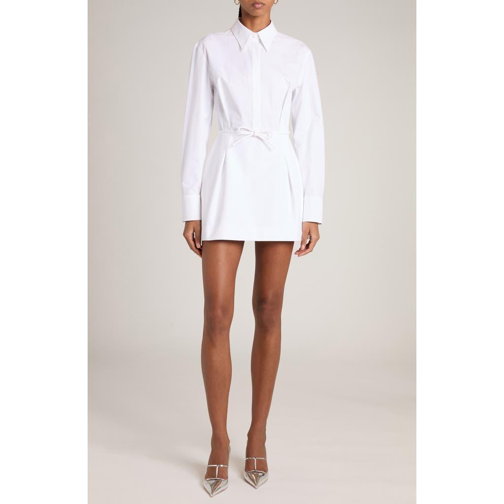 VALENTINO Bow-waist Long-sleeve Mini Shirtdress In White Product Image