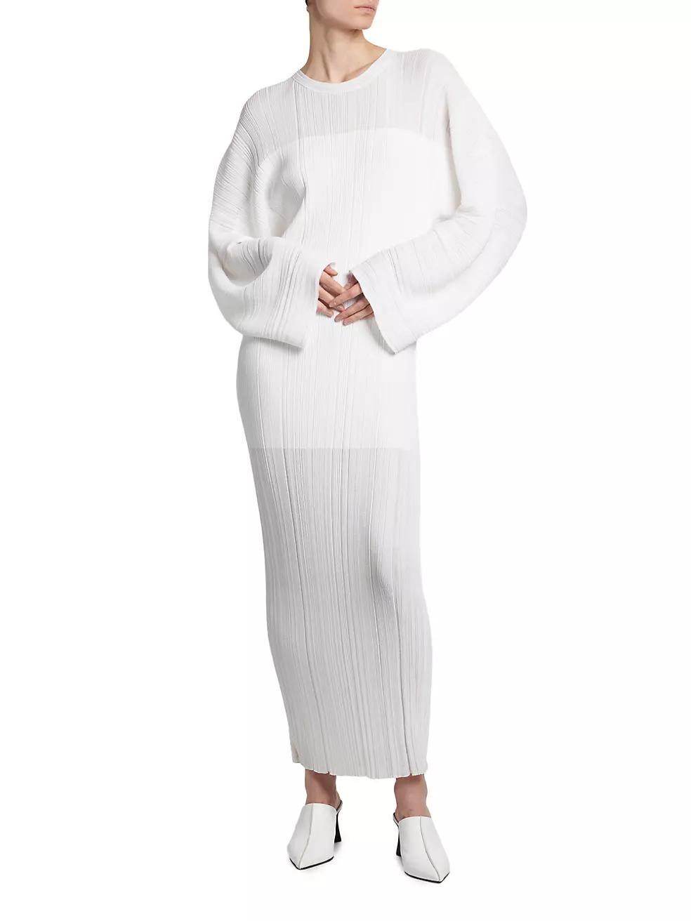 Plissé Long-Sleeve Maxi Dress Product Image