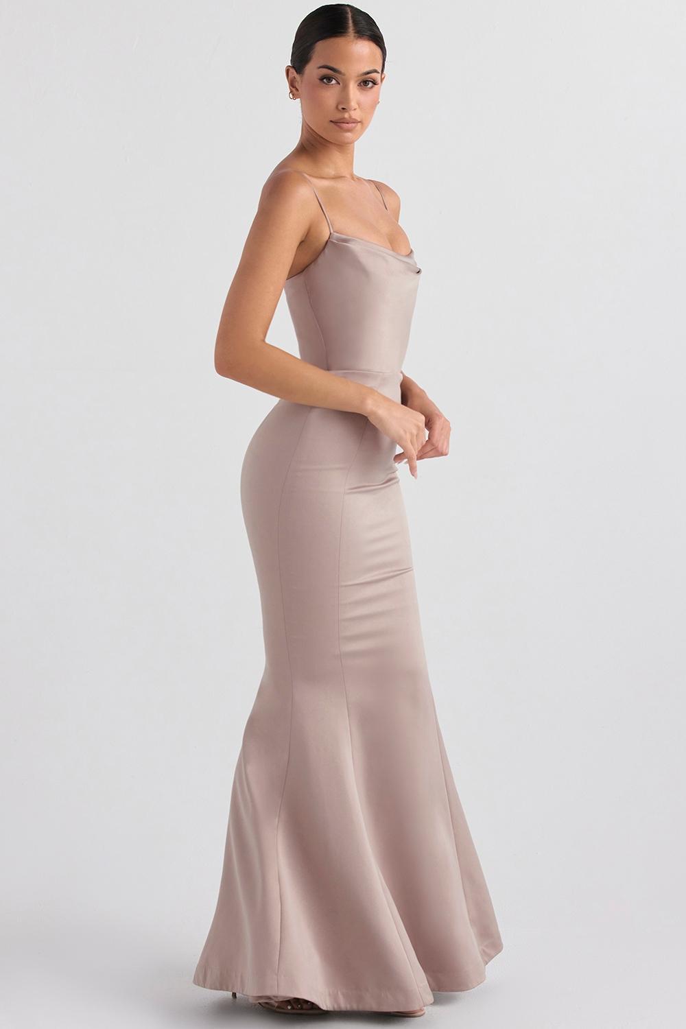 Violette  mushroom satin fishtail gown Product Image