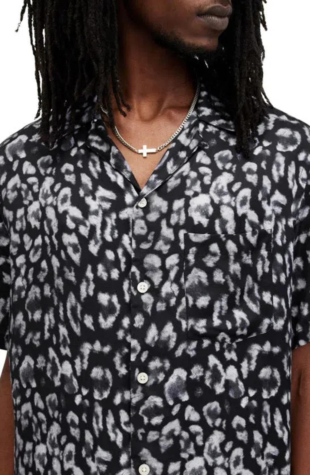 Leopaz Relaxed Fit Short Sleeve Camp Shirt In Black Product Image