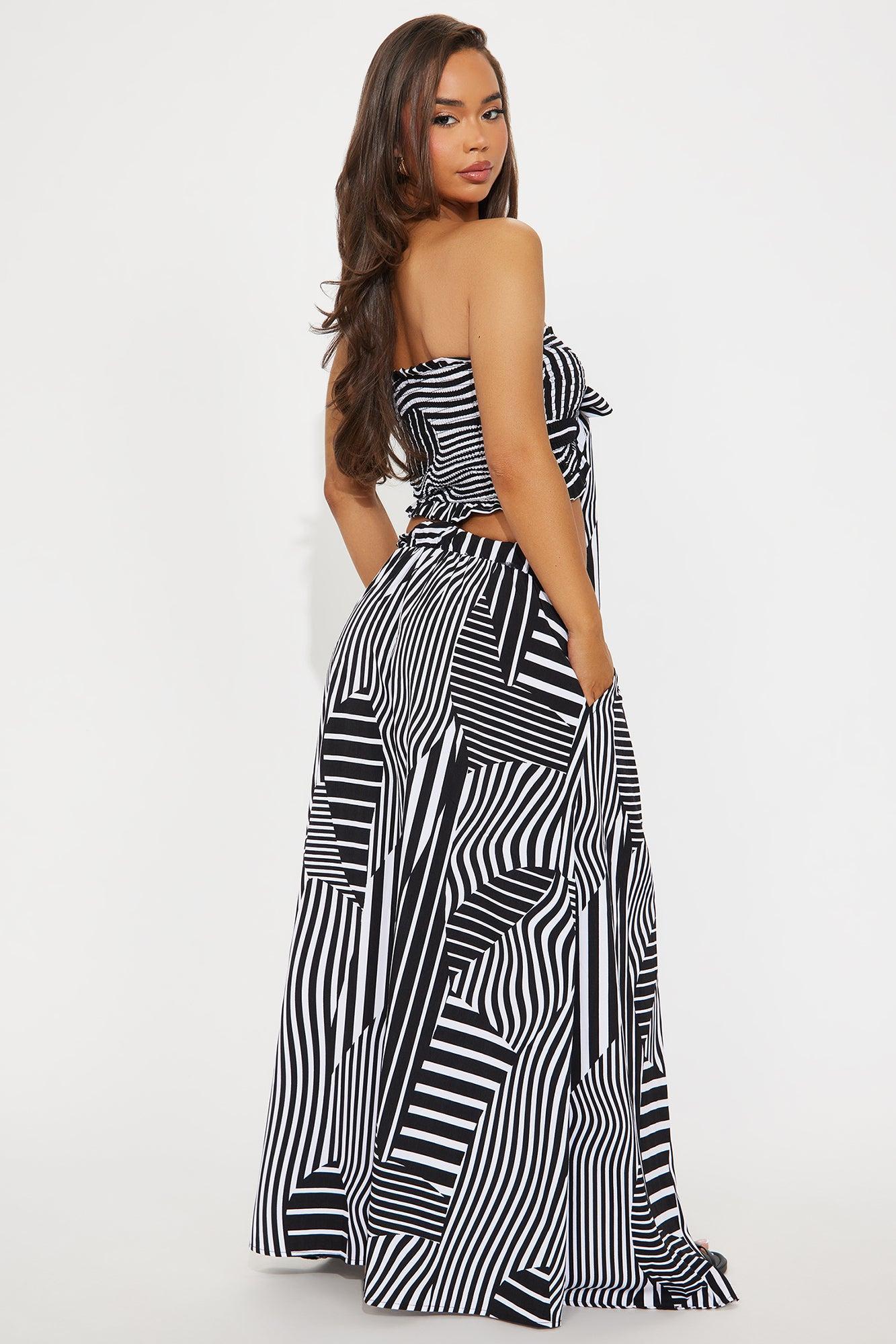 Striped Walkway Maxi Skirt Set - Black/White Product Image