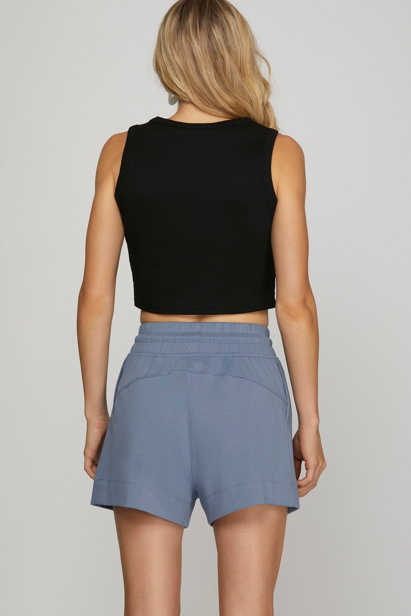 HIGH WAIST DRAWSTRING KNIT SHORTS WITH POCKETS Product Image