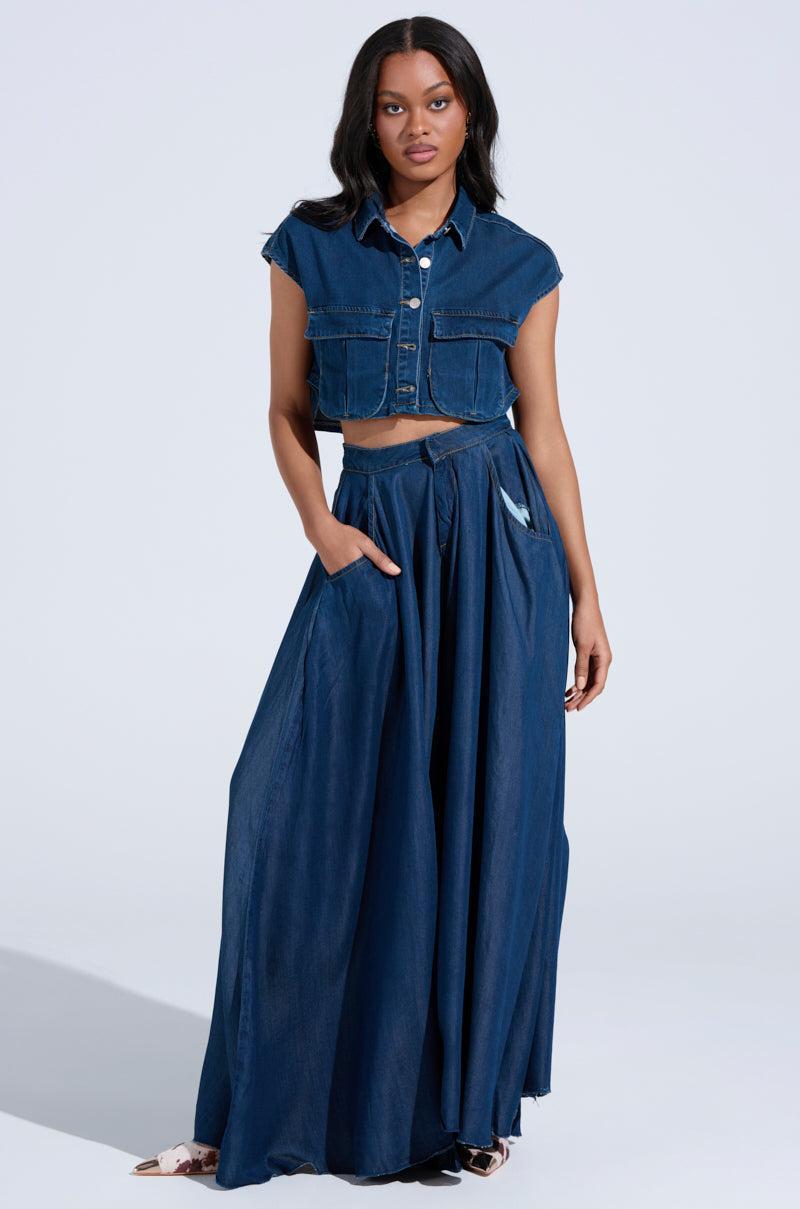 CARRIE BUTTON DOWN DENIM VEST TOP Product Image