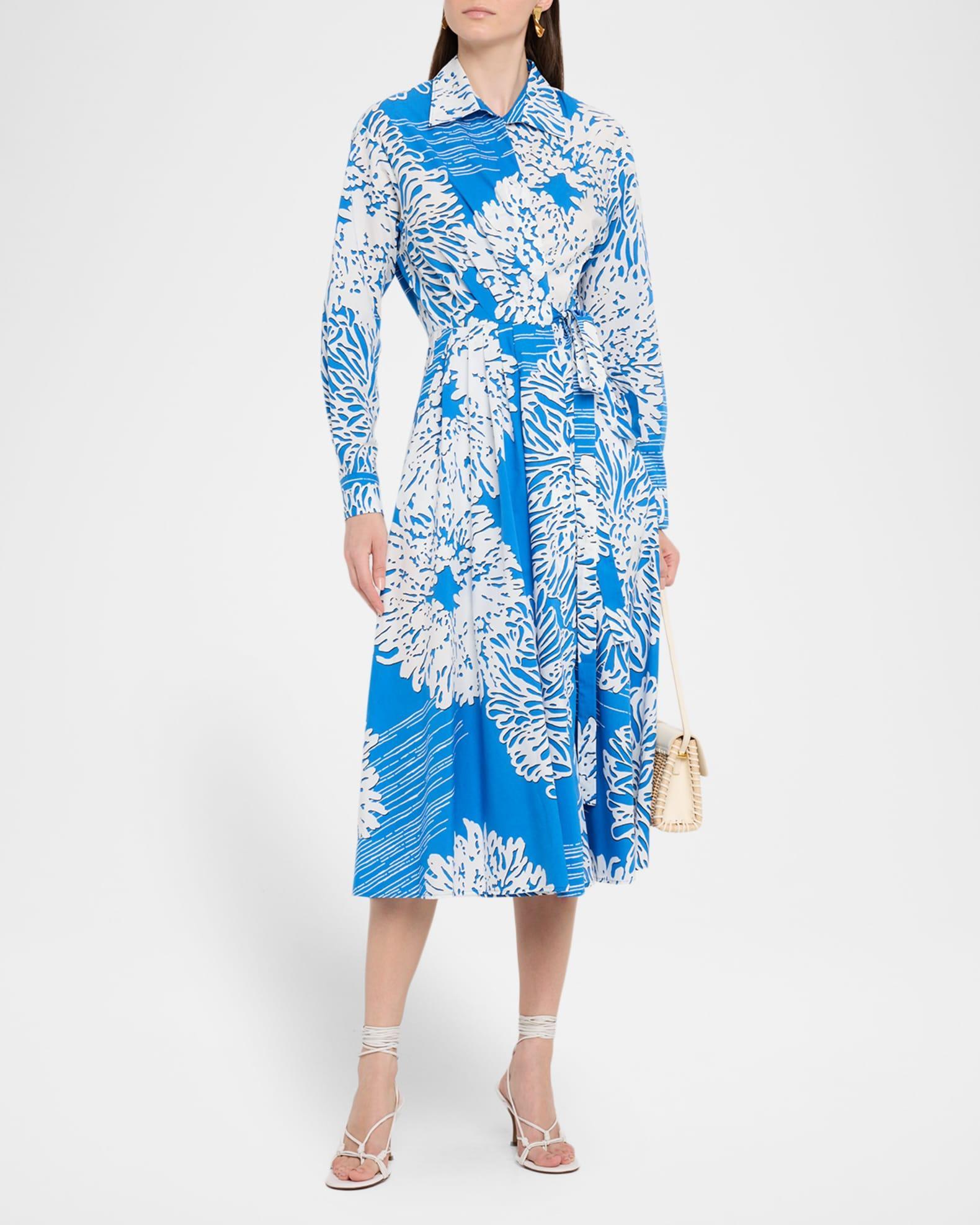 Abstract-Print Cotton Midi Wrap Shirtdress Product Image