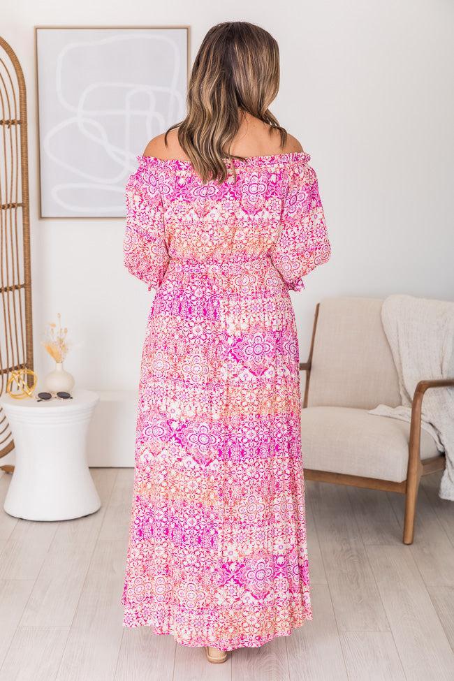 Dynamic Love Pink Printed Off The Shoulder Maxi Dress FINAL SALE Product Image