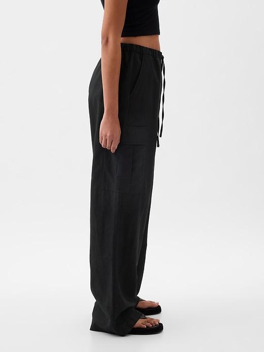 Mid Rise Linen-Cotton Pull-On Cargo Pants Product Image