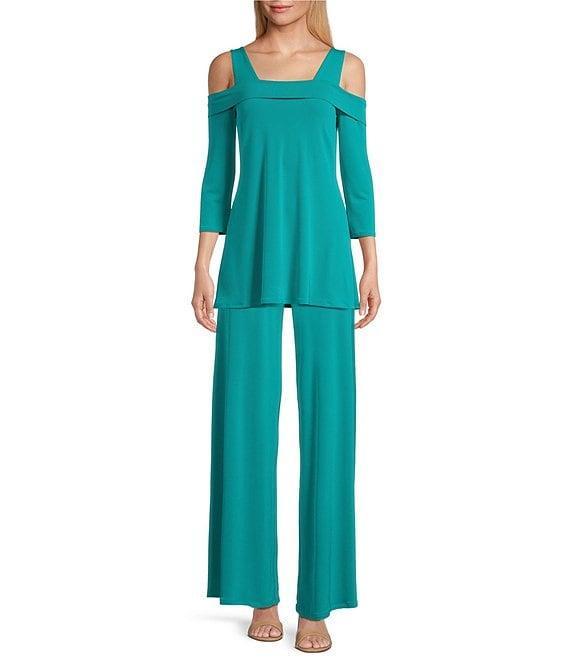 Eva Varro Solid Knit Jersey Off-the-Shoulder Wide Shoulder Strap 3/4 Sleeve Tunic Product Image