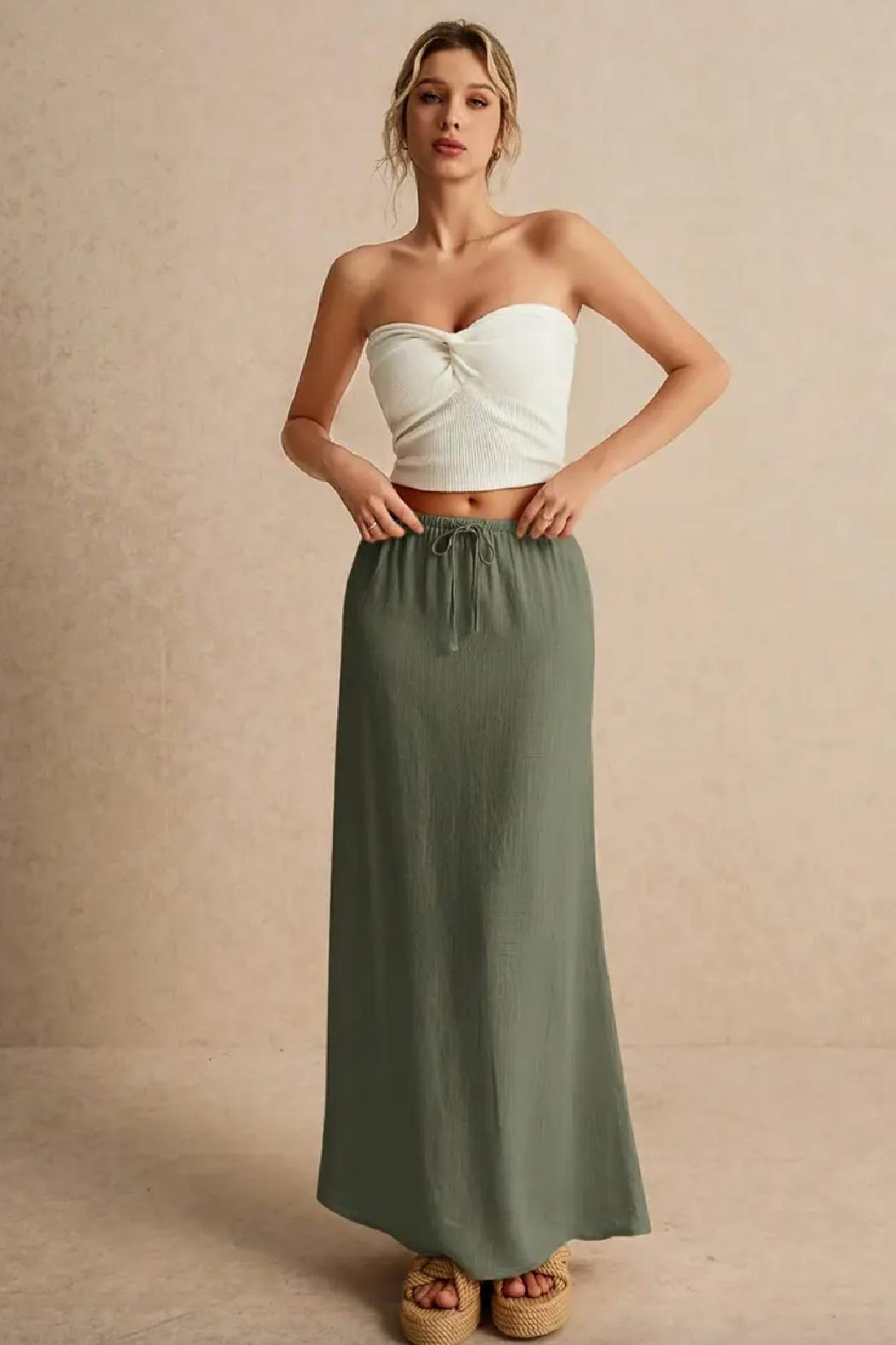 Linen Drawstring Maxi Skirt Product Image