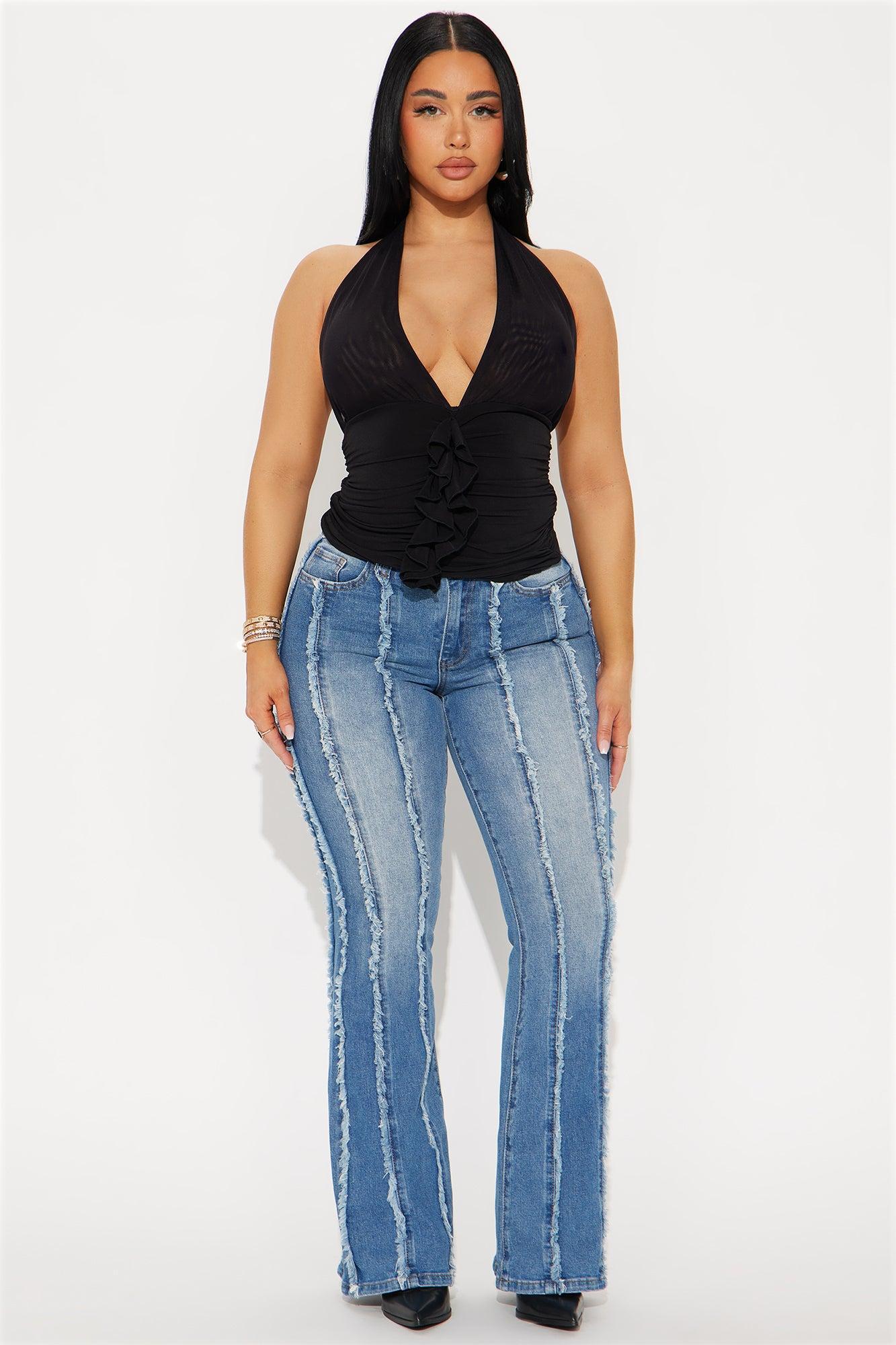 My Darling Ruched Ruffle Halter Top - Black Product Image