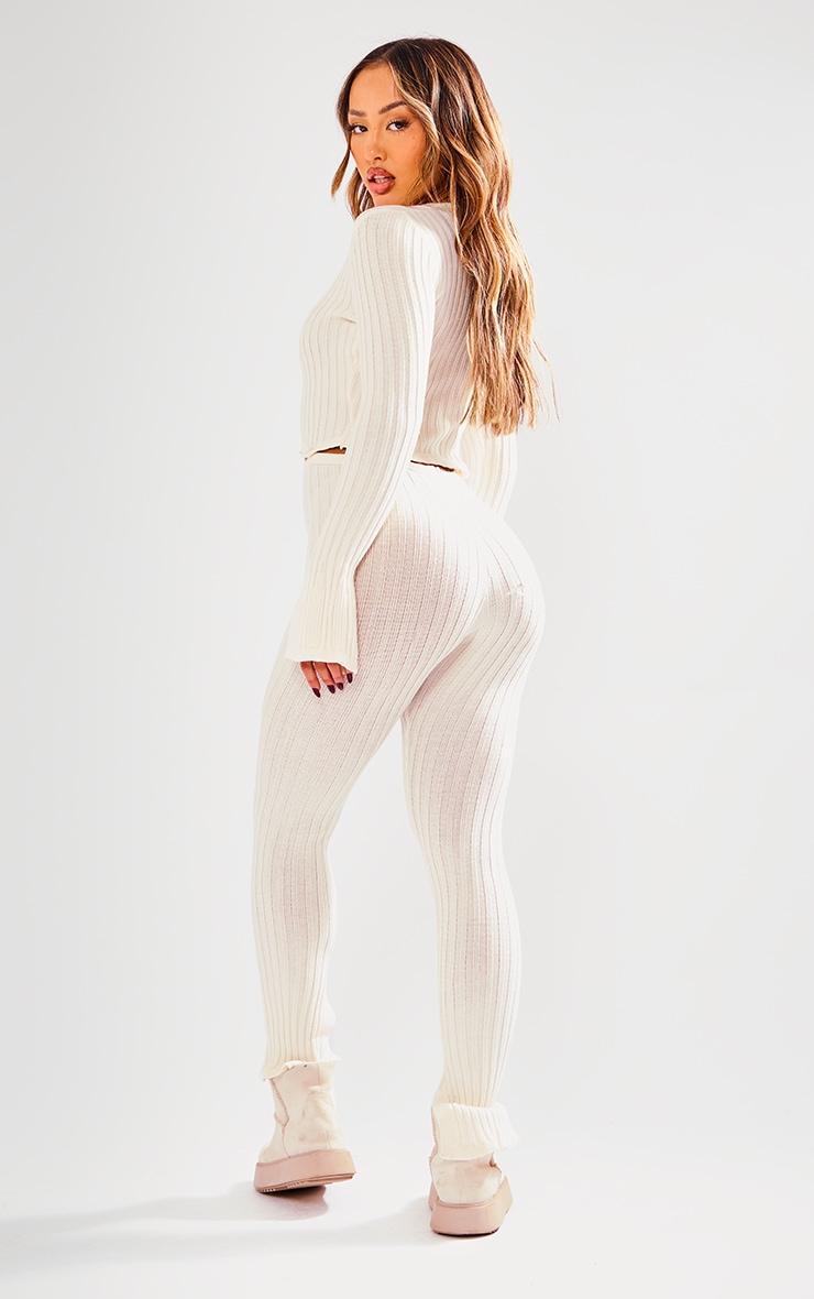 Petite Cream Knitted Button Detail Flared Jumpsuit Product Image