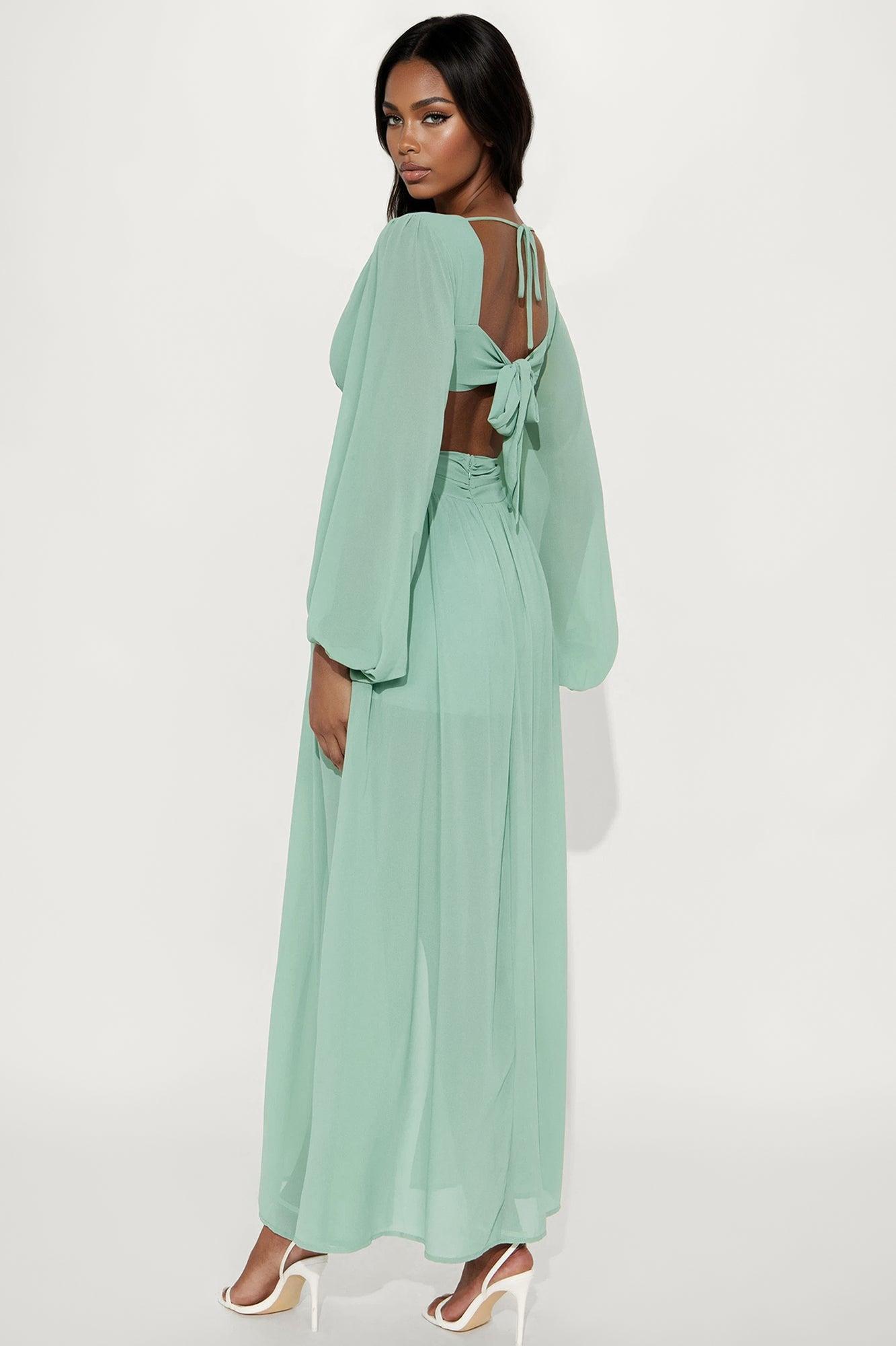 Coastal Chic Chiffon Maxi Dress - Green Product Image