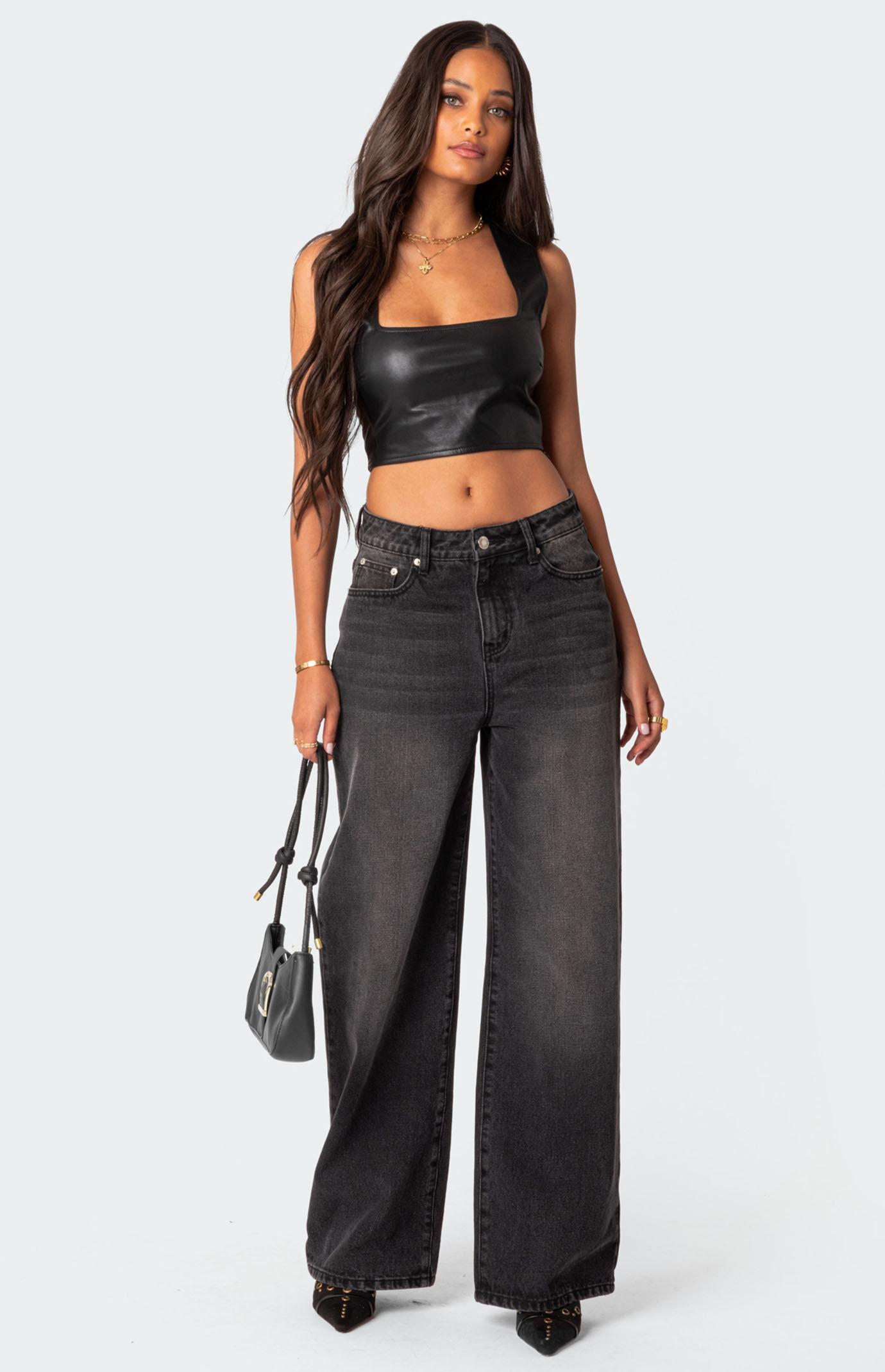 Edikted Women's Crescent Faux Leather Crop Top Product Image