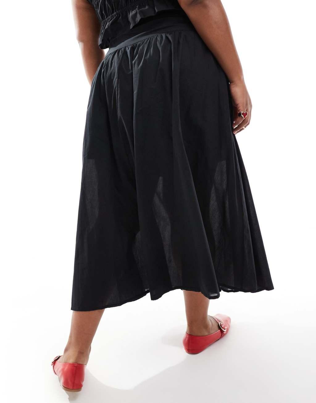 ASOS DESIGN Curve dropped waist midi skirt with lining in black Product Image