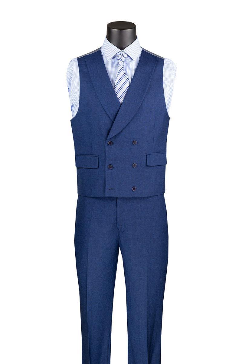 Navy Modern Fit 3 Piece Suit with Vest and Adjustable Waist Band Pants Product Image