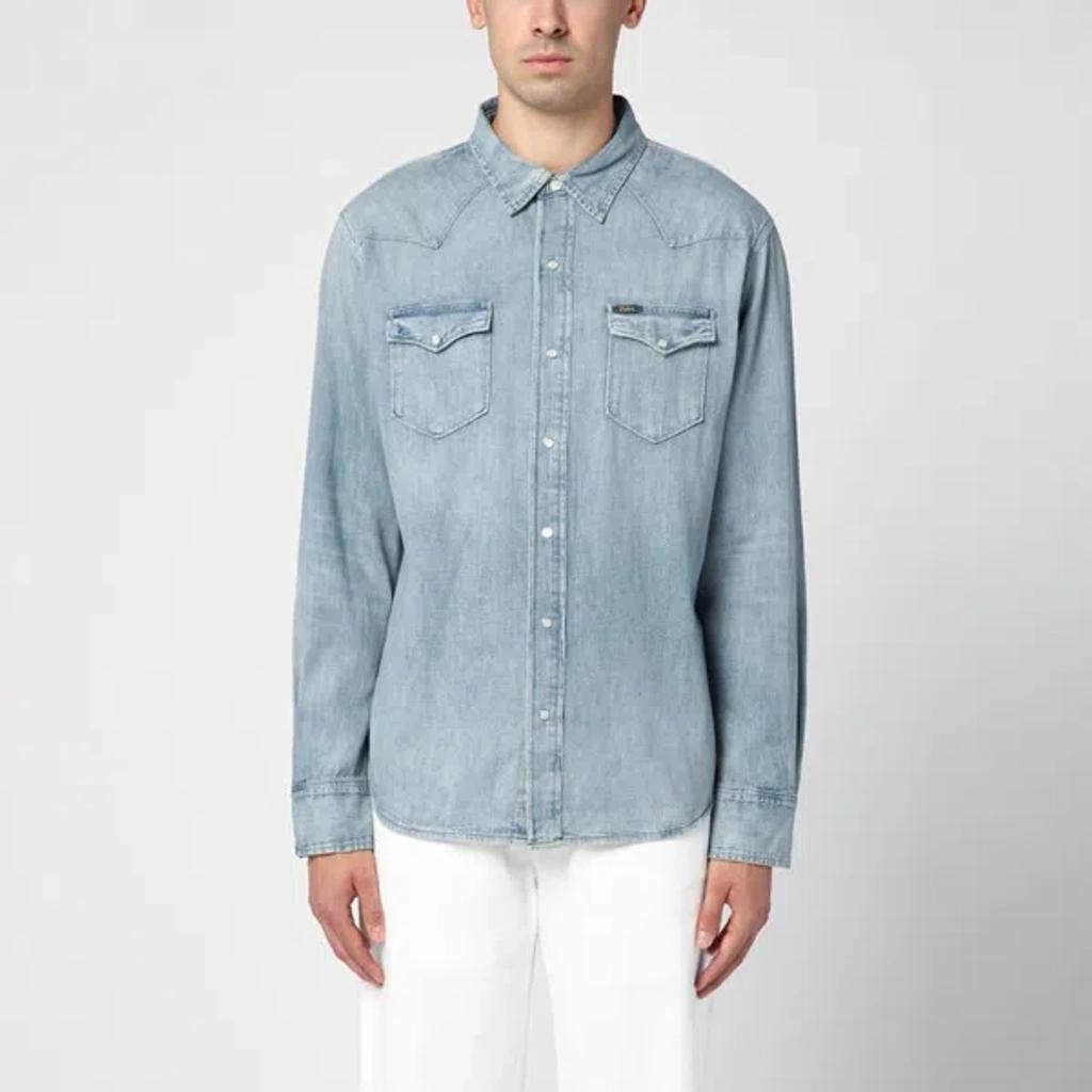 Blue Denim Shirt In White Product Image