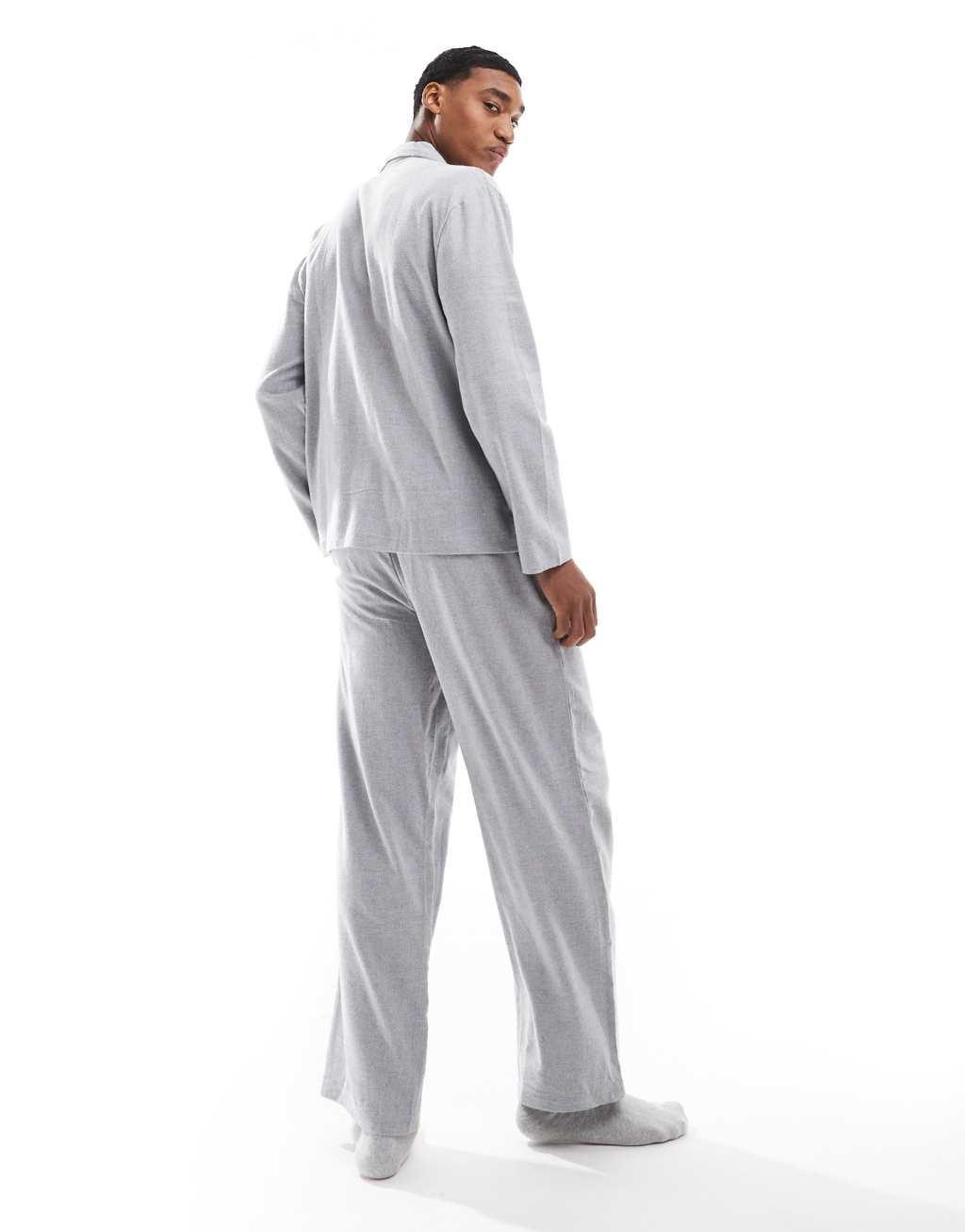 ASOS DESIGN brushed flannel pajama set in gray  Product Image