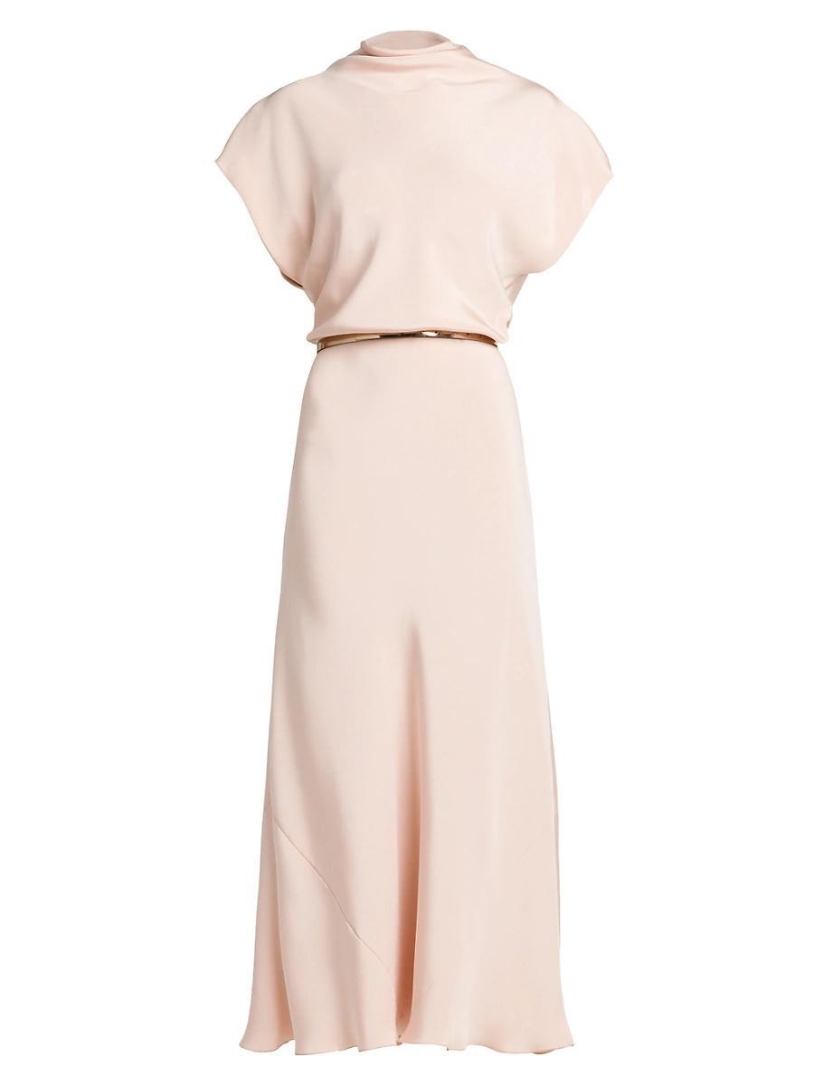 Cowl-Neck Silk Crepe Maxi Dress with Leather Belt Product Image