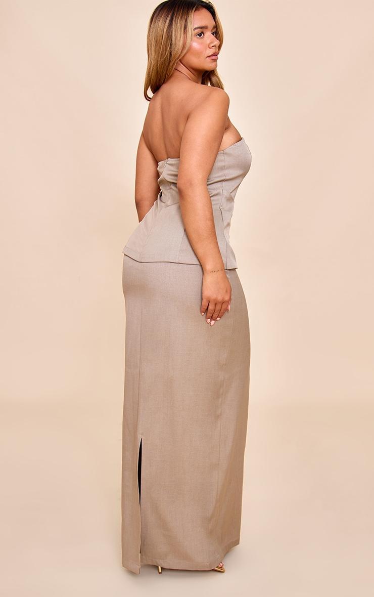 Shape Mocha Tailored Bandeau Wrap Over Gold Trim Maxi Dress Product Image