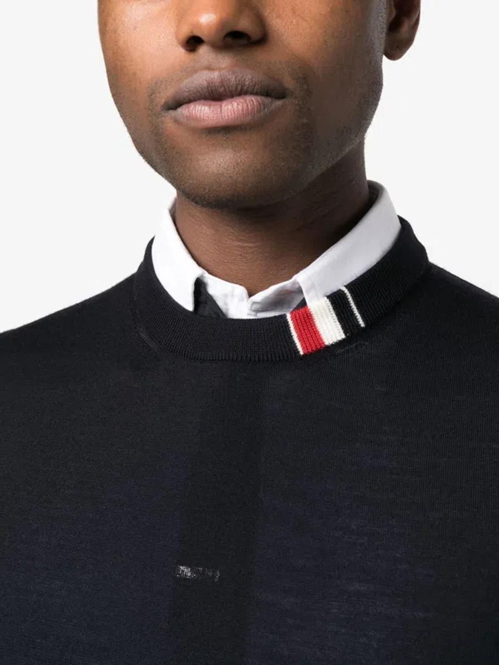 THOM BROWNE Wool Crewneck Jumper In Navy Blue Product Image