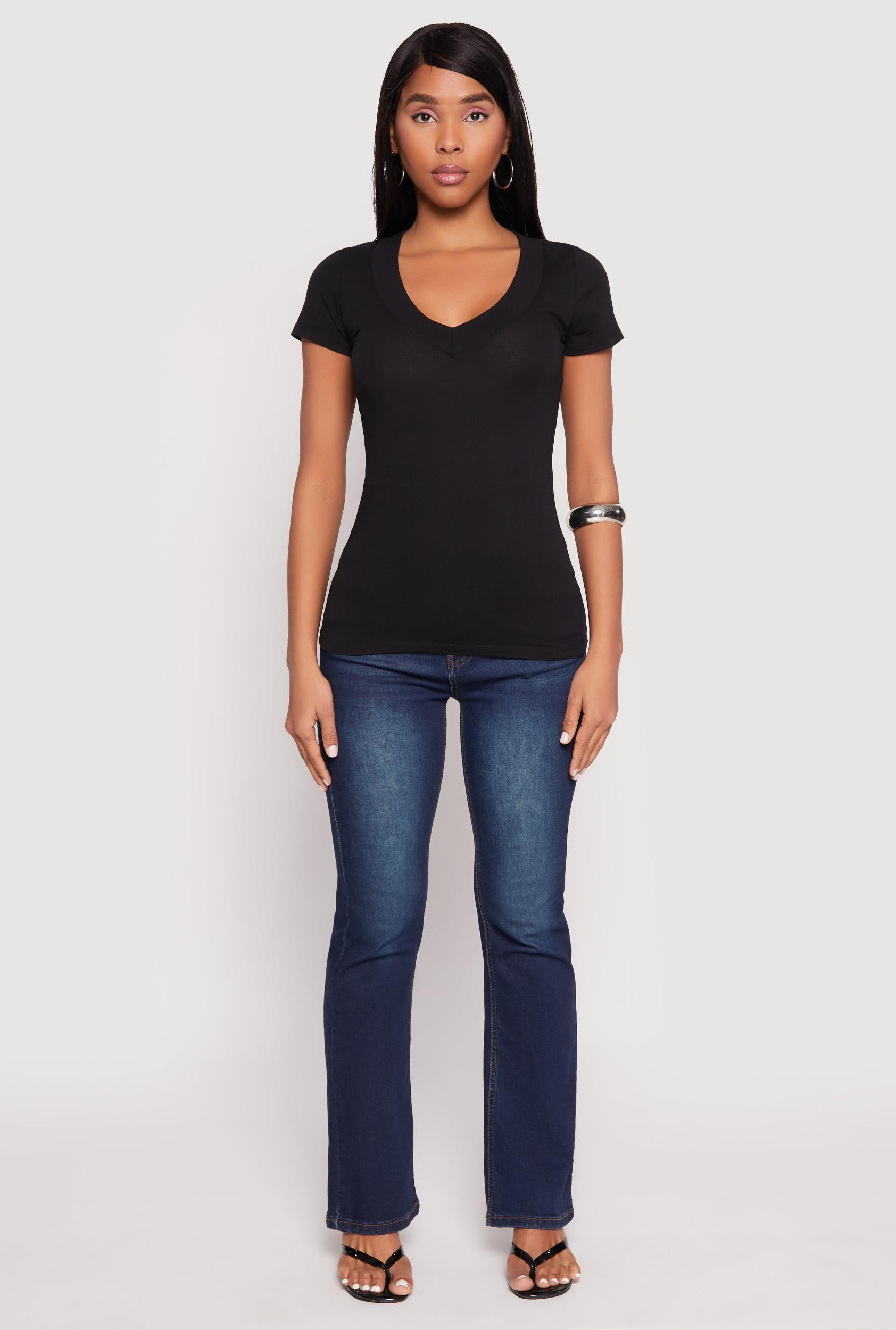 Womens Basic V Neck Short Sleeve Tee Product Image