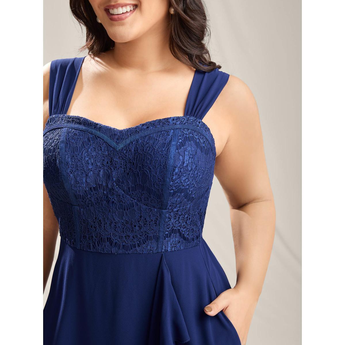 Plus Size Lace Corset Flared Hem Midi Dress Indigo Women Heart neckline Sleeveless Curvy BloomChic 14-16/1X Product Image