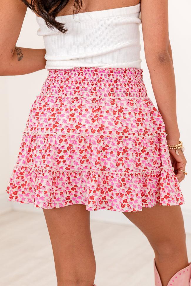 Through The Garden Ivory Pink And Red Floral Mini Skort SALE Product Image