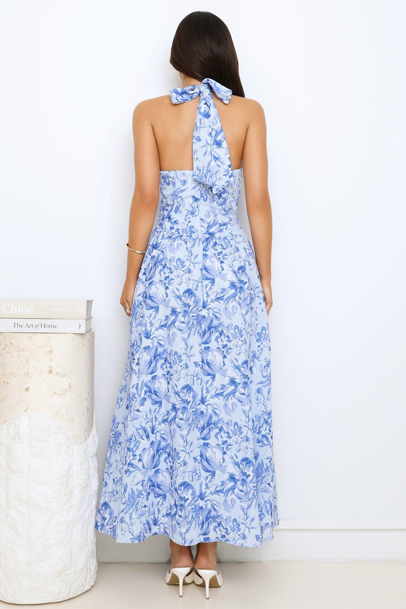 Soft Twilight Halter Maxi Dress Blue Product Image
