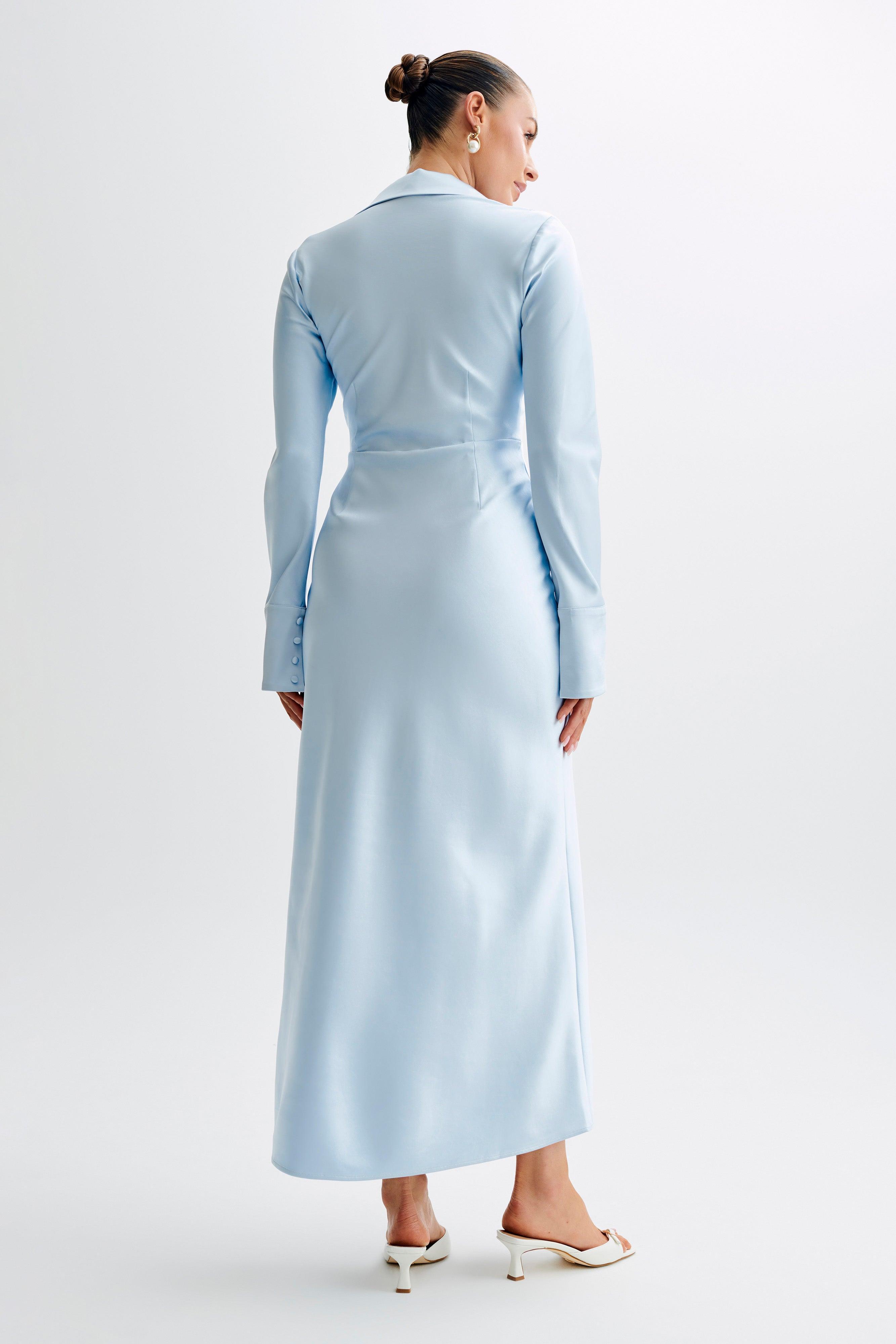 Whitley Satin Collared Maxi Dress - Ice Blue Product Image