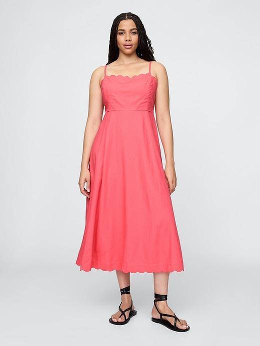 Linen-Blend Scalloped Midi Dress Product Image