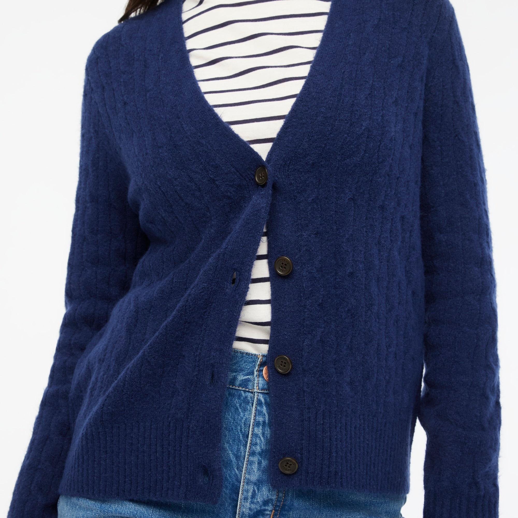 Cable-knit cardigan sweater in extra-soft yarn Product Image