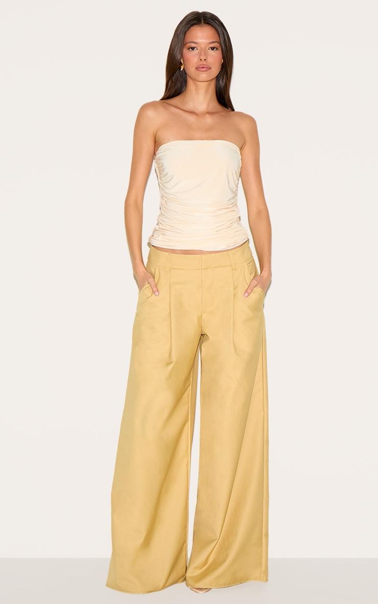  Cream Double Layer Slinky Ruched Bandeau Longline Top Product Image